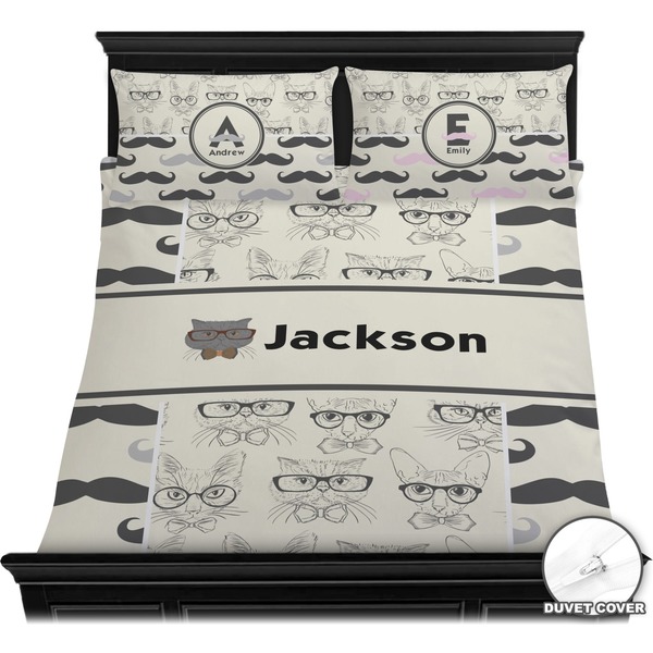Hipster Cats & Mustache Bedding Set (Queen) - Duvet