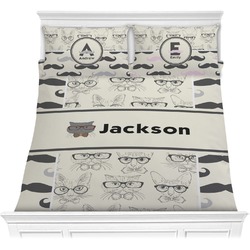 Hipster Cats & Mustache Comforter Set - Full / Queen (Personalized)