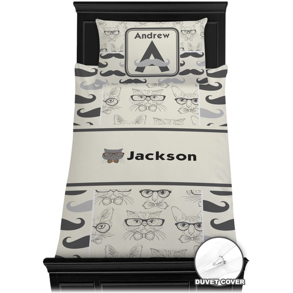 Hipster Cats & Mustache Bedding Set (Twin) - Duvet