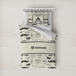 Hipster Cats & Mustache Duvet Cover Set - Twin (Personalized)