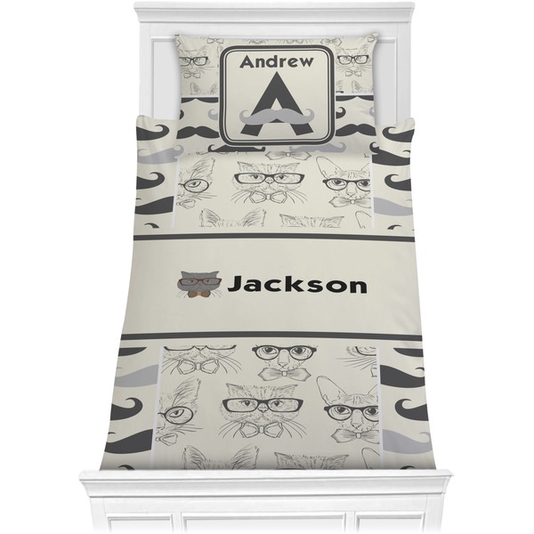 Hipster Cats & Mustache Bedding Set (Twin)