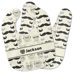 Hipster Cats & Mustache Baby Bib w/ Name or Text