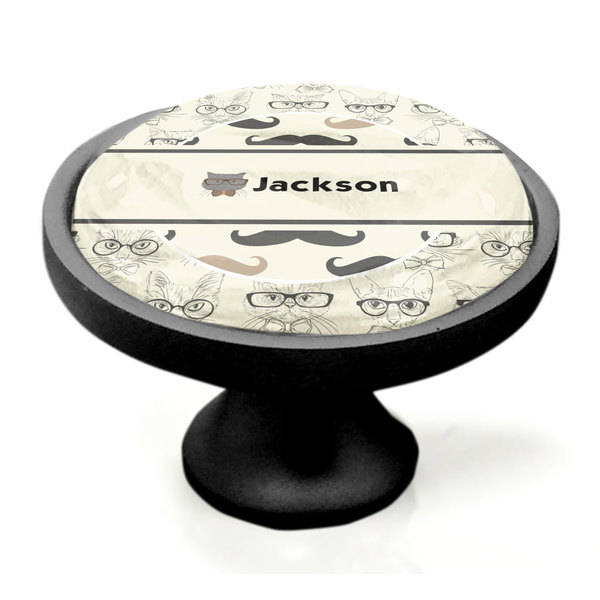 Hipster Cats & Mustache Black Custom Cabinet Knob (Side)