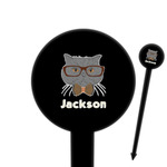 Hipster Cats & Mustache 6" Round Plastic Food Picks - Black - Single Sided (Personalized)