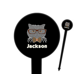Hipster Cats & Mustache 6" Round Plastic Food Picks - Black - Double Sided (Personalized)