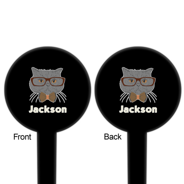 Hipster Cats & Mustache Black Plastic 6" Food Pick - Round - Double Sided - Front & Back