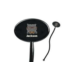 Hipster Cats & Mustache 7" Oval Plastic Stir Sticks - Black - Double Sided (Personalized)