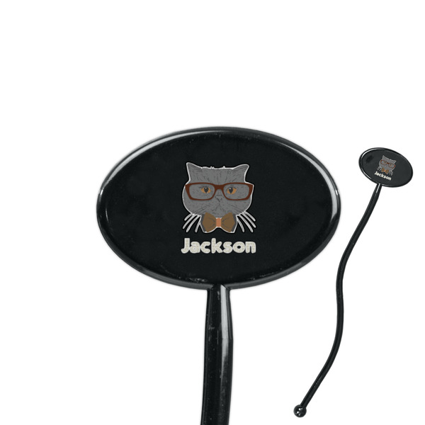 Custom Hipster Cats & Mustache 7" Oval Plastic Stir Sticks - Black - Single Sided (Personalized)