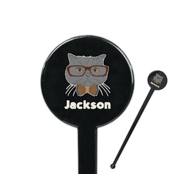 Hipster Cats & Mustache 7" Round Plastic Stir Sticks - Black - Double Sided (Personalized)