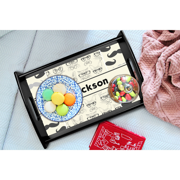 Hipster Cats & Mustache Black Tray - Lifestyle (UPDATED)