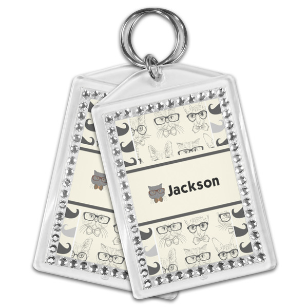 Hipster Cats & Mustache Bling Keychain - MAIN