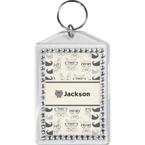 Custom Hipster Cats & Mustache Bling Keychain (Personalized)