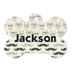 Hipster Cats & Mustache Bone Shaped Dog ID Tag (Personalized)
