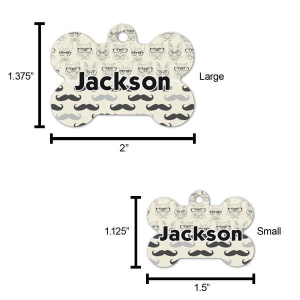 Hipster Cats & Mustache Bone Shaped Dog ID Tag - Large - Scale