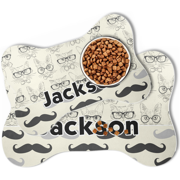 Hipster Cats & Mustache Bone Shaped Dog Mats - MAIN