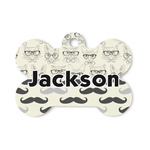 Hipster Cats & Mustache Bone Shaped Dog ID Tag - Small (Personalized)
