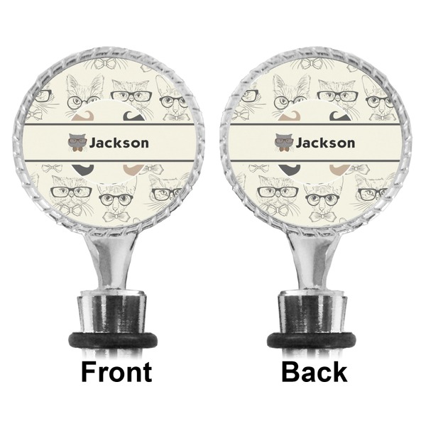 Hipster Cats & Mustache Bottle Stopper - Front and Back