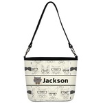 Hipster Cats & Mustache Bucket Bag w/ Genuine Leather Trim (Personalized)