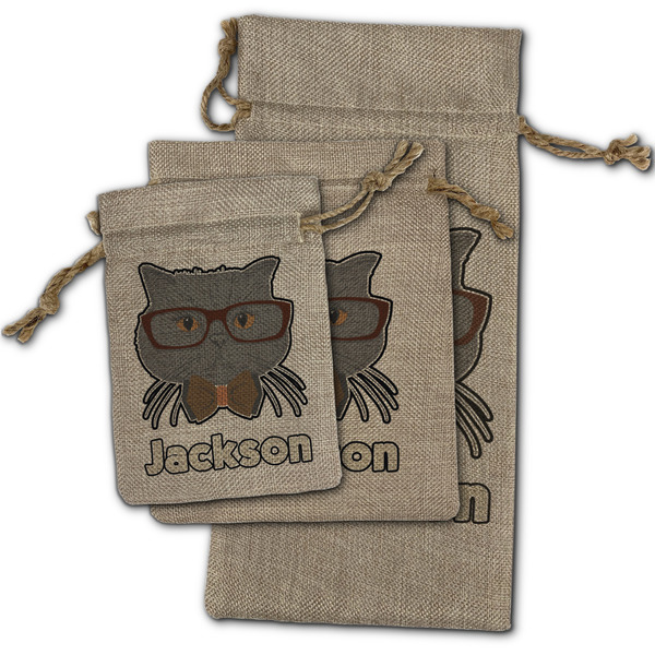 Hipster Cats & Mustache Burlap Gift Bags - (PARENT MAIN) All Three