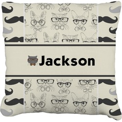 Hipster Cats & Mustache Faux-Linen Throw Pillow 16" (Personalized)