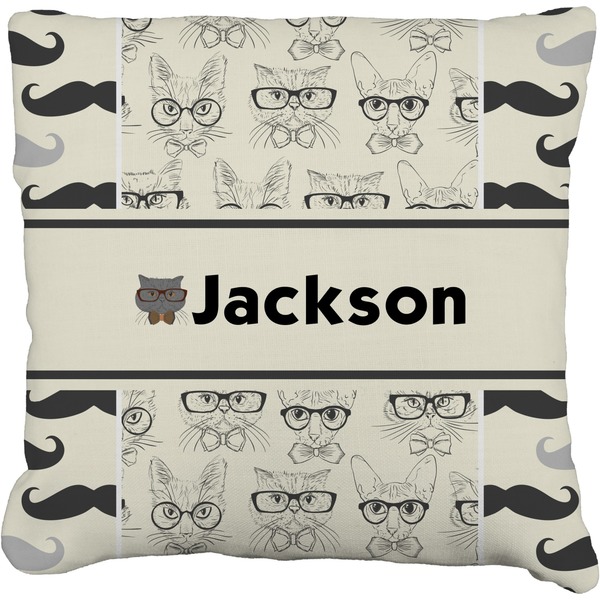 Custom Hipster Cats & Mustache Faux-Linen Throw Pillow 16" (Personalized)