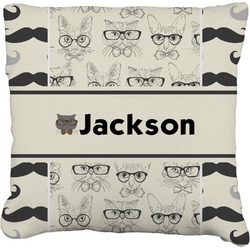 Hipster Cats & Mustache Faux-Linen Throw Pillow 18" (Personalized)