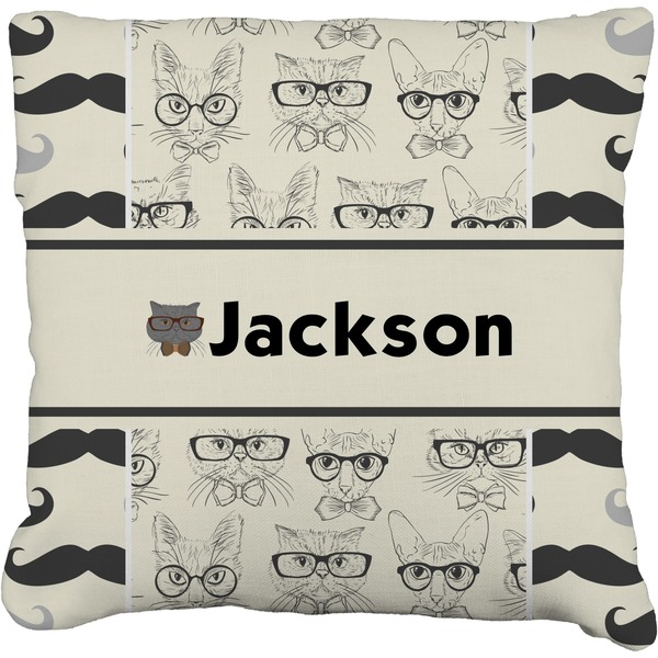 Custom Hipster Cats & Mustache Faux-Linen Throw Pillow 18" (Personalized)