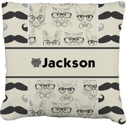 Hipster Cats & Mustache Faux-Linen Throw Pillow 20" (Personalized)