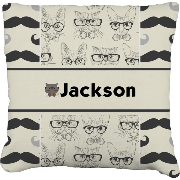 Custom Hipster Cats & Mustache Faux-Linen Throw Pillow 20" (Personalized)