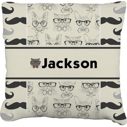 Hipster Cats & Mustache Faux-Linen Throw Pillow 26" (Personalized)