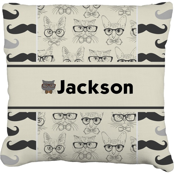 Custom Hipster Cats & Mustache Faux-Linen Throw Pillow 26" (Personalized)