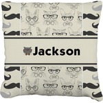 Hipster Cats & Mustache Faux-Linen Throw Pillow (Personalized)