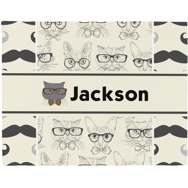 Custom Hipster Cats & Mustache Woven Fabric Placemat - Twill w/ Name or Text