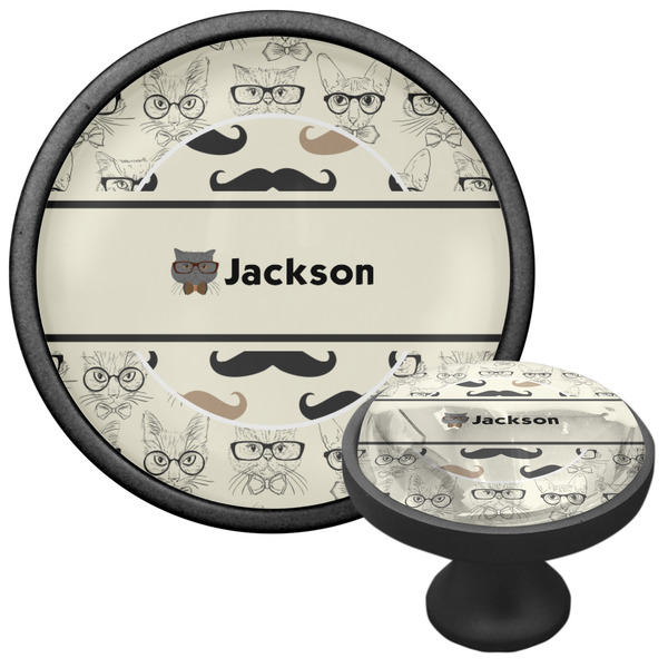 Hipster Cats & Mustache Cabinet Knob - Black - Multi Angle