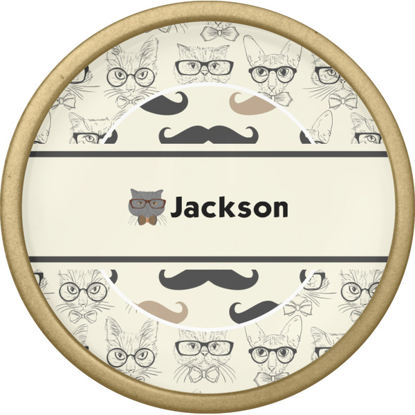 Hipster Cats & Mustache Cabinet Knob - Gold - Front