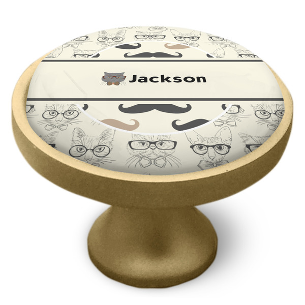 Hipster Cats & Mustache Cabinet Knob - Gold - Side