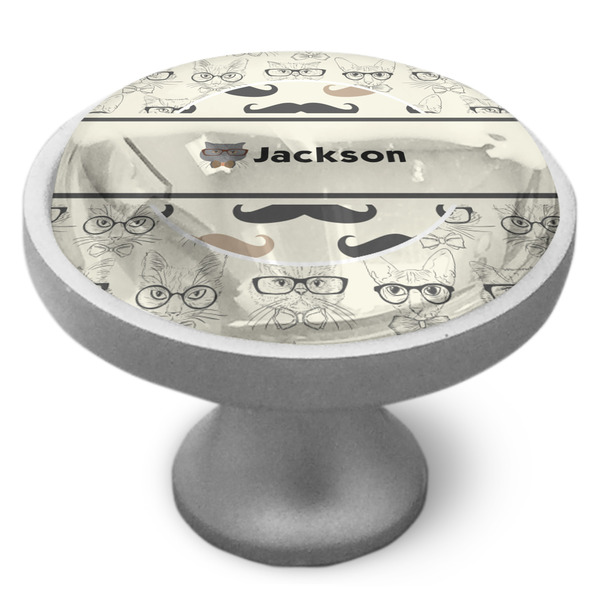 Hipster Cats & Mustache Cabinet Knob - Nickel - Side
