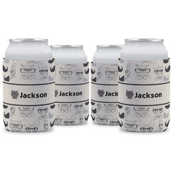 Hipster Cats & Mustache Can Cooler (12 oz) - Set of 4 w/ Name or Text