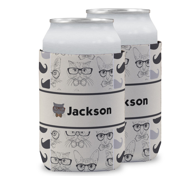 Custom Hipster Cats & Mustache Can Cooler (12 oz) w/ Name or Text