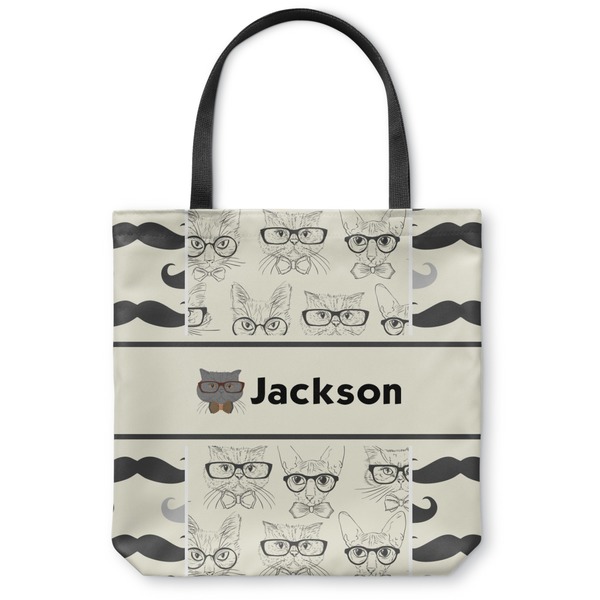 Custom Hipster Cats & Mustache Canvas Tote Bag - Large - 18"x18" (Personalized)