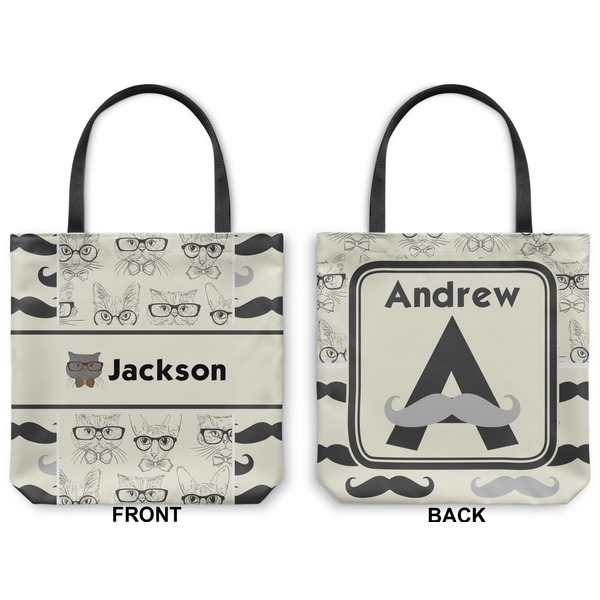 Hipster Cats & Mustache Canvas Tote - Front and Back