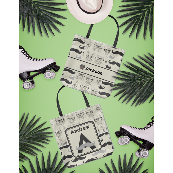Hipster Cats & Mustache Canvas Tote Lifestyle Front and Back- 13x13