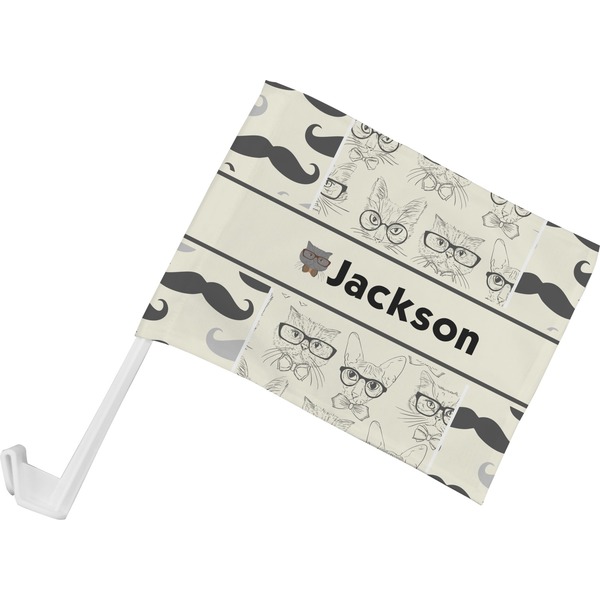 Custom Hipster Cats & Mustache Car Flag - Small w/ Name or Text