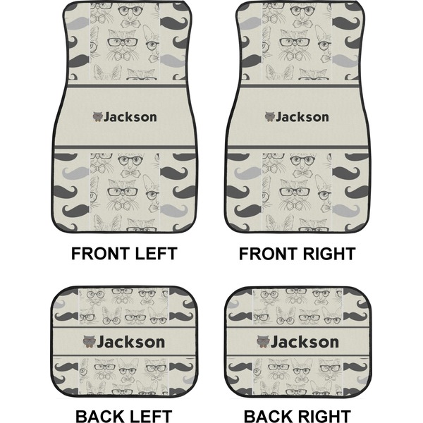 Hipster Cats & Mustache Car Floor Mats Set (2F + 2B)