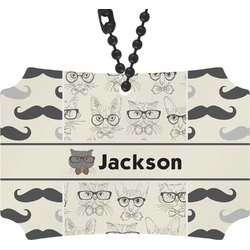 Hipster Cats & Mustache Rear View Mirror Ornament (Personalized)