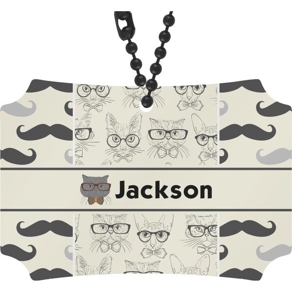 Custom Hipster Cats & Mustache Rear View Mirror Ornament (Personalized)