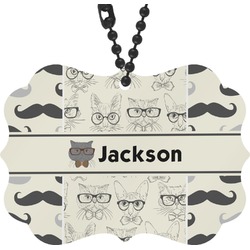 Hipster Cats & Mustache Rear View Mirror Charm (Personalized)
