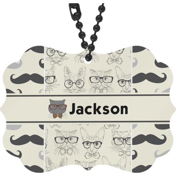 Custom Hipster Cats & Mustache Rear View Mirror Decor (Personalized)