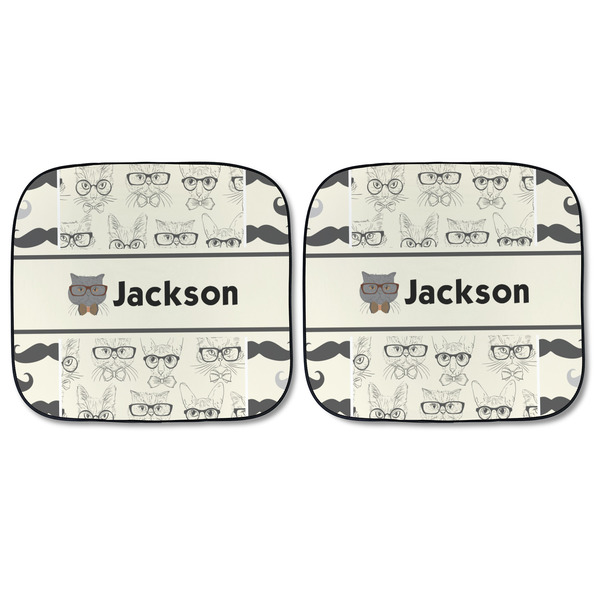 Hipster Cats & Mustache Car Sun Shades - FRONT