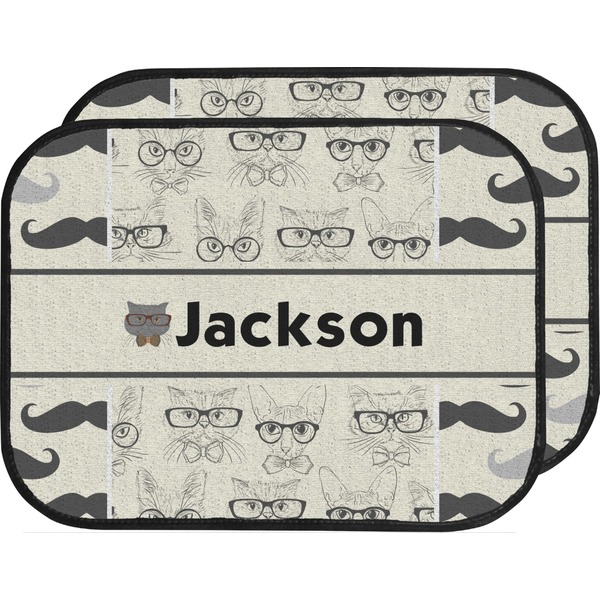 Custom Hipster Cats & Mustache Car Floor Mats (Back Seat) (Personalized)